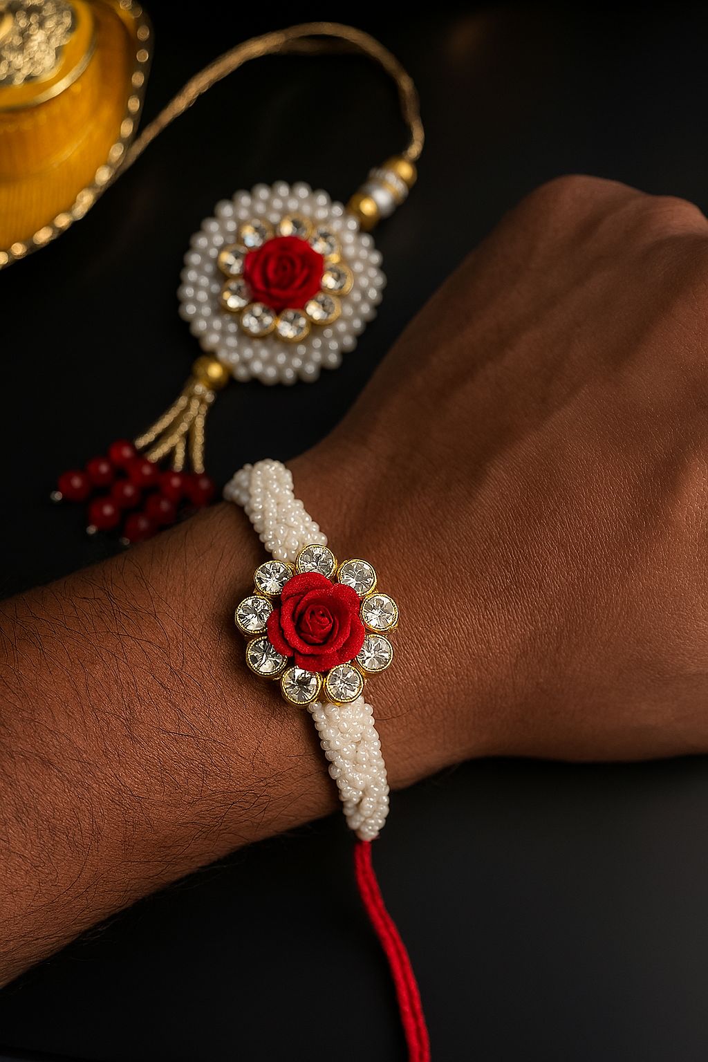 Designer Rakhi for Brother Sister-in-law | Rakhi for Bhaiya, Lumba rakhi for Bhabhi for Indian Raksha Bandhan Festival (Set of 2). High-End designer Rakhis for Bhaiya Bhabhi