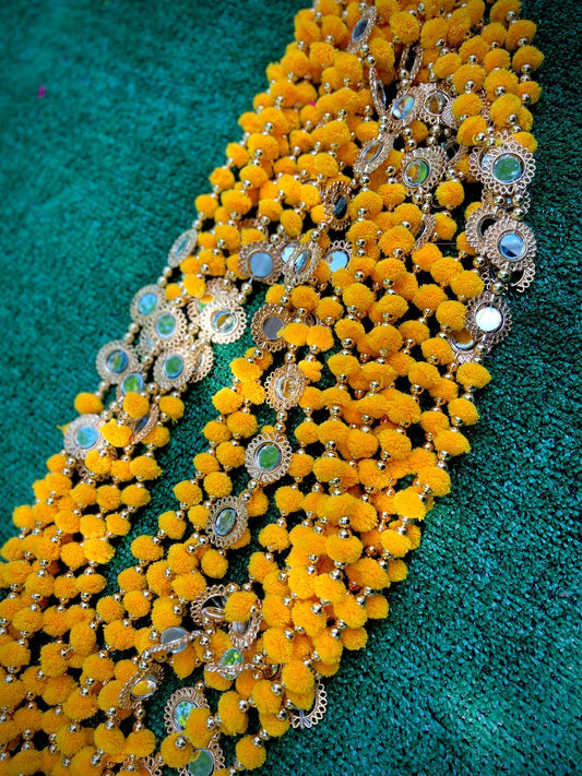 Pom-pom toran with mirror and kundan work (yellow & gold rich finish)