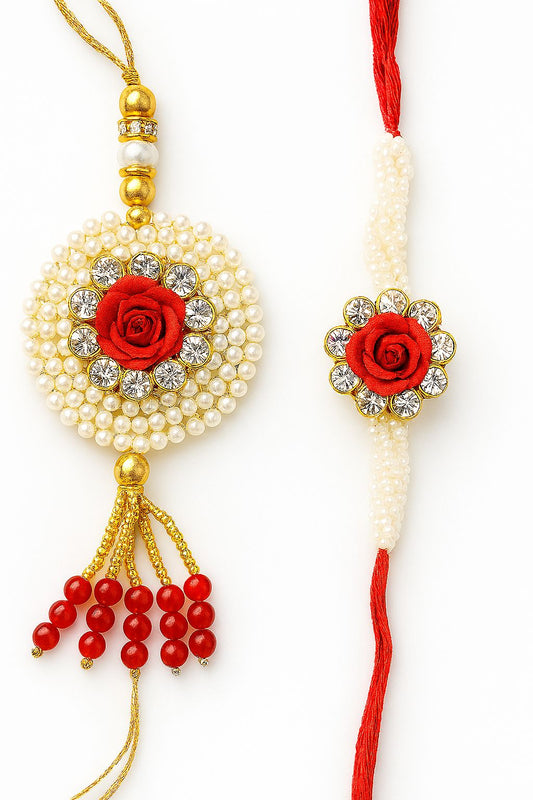 Designer Rakhi for Brother Sister-in-law | Rakhi for Bhaiya, Lumba rakhi for Bhabhi for Indian Raksha Bandhan Festival (Set of 2). High-End designer Rakhis for Bhaiya Bhabhi